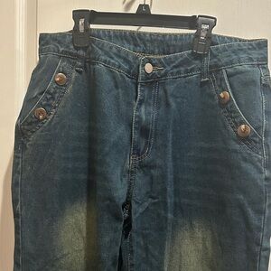 Women’s wide leg Denim Jeans. Button on side